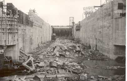 View towards the upstream of the locks - October 30, 1949